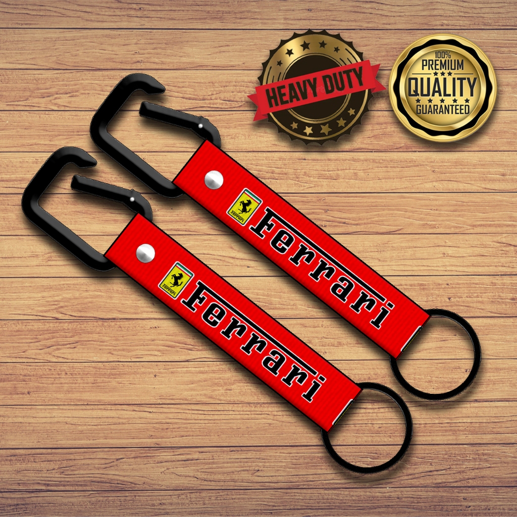 FERRARI RED Keylace KeyChain Key Holder Accessories Motorcycle Carabiner Hook Ring