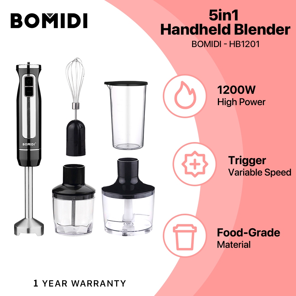 BOMIDI 5 in 1 Immersion Blender Handheld 1200W, Trigger Variable Speed Multifunction Blender Food