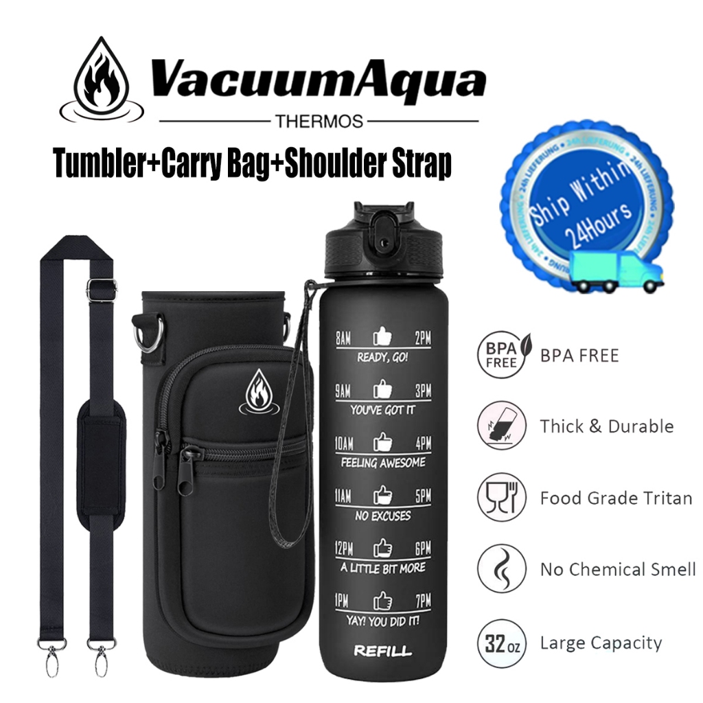 1000ml Water Bottle With Sling Bag 32OZ Tumbler With Straw&Sport Lid&Carry Bag 1Liters Water Bottle