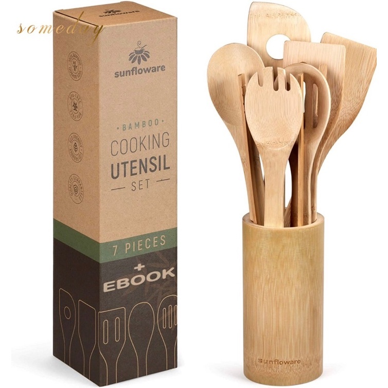 8 in 1 Eco Friendly-Bamboo Kitchen Utensil Set Tool Kitchenware (Bamboo Utensil Holder Included)