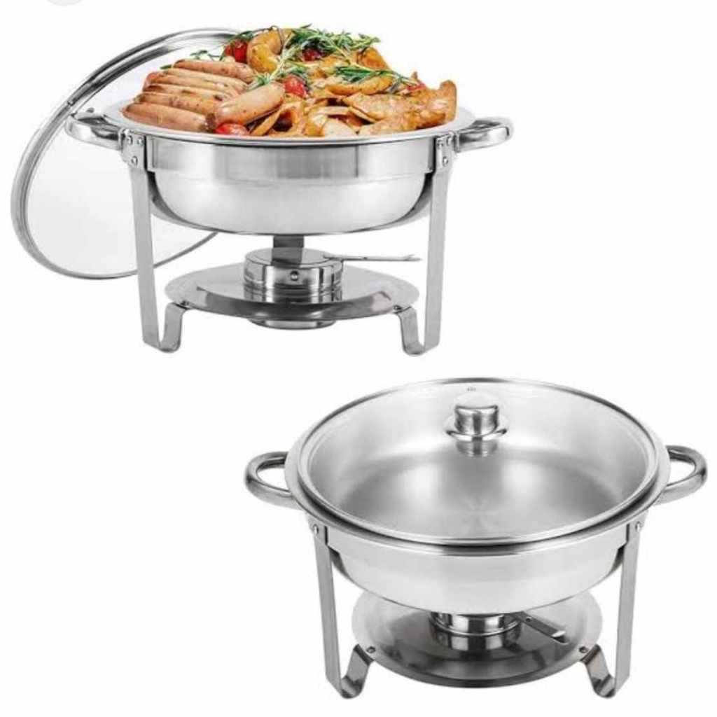 Round Chaffing dish Stainless steel, food warmer double bowl with lid holder