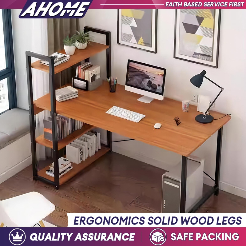 【Left/Right Adjustable】Computer Table With Book Shelf Study Table with Shelves Desktop Table