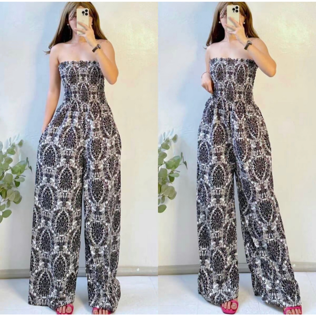 Crepe Fabric Fashion Casual Women Two pockets Smocking Jumpsuit Overall Womenswear Athletic Chic
