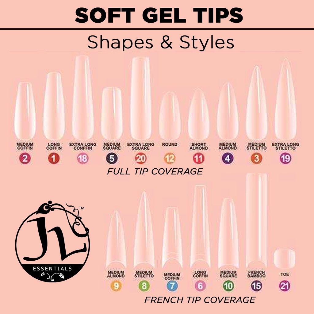 50pcs/pack REFILL PER SIZE JL Essentials Soft Gel Nail Tips Part II (18-27)