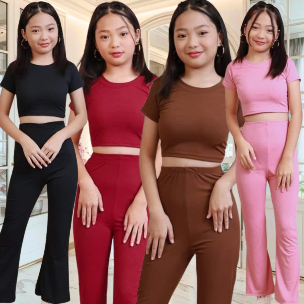 FLARE PANTS TERNO CROP TOP FOR KIDS 8 TO 13 YEARS OLD KIDS FASHIONABLE KIDS CLOTHES