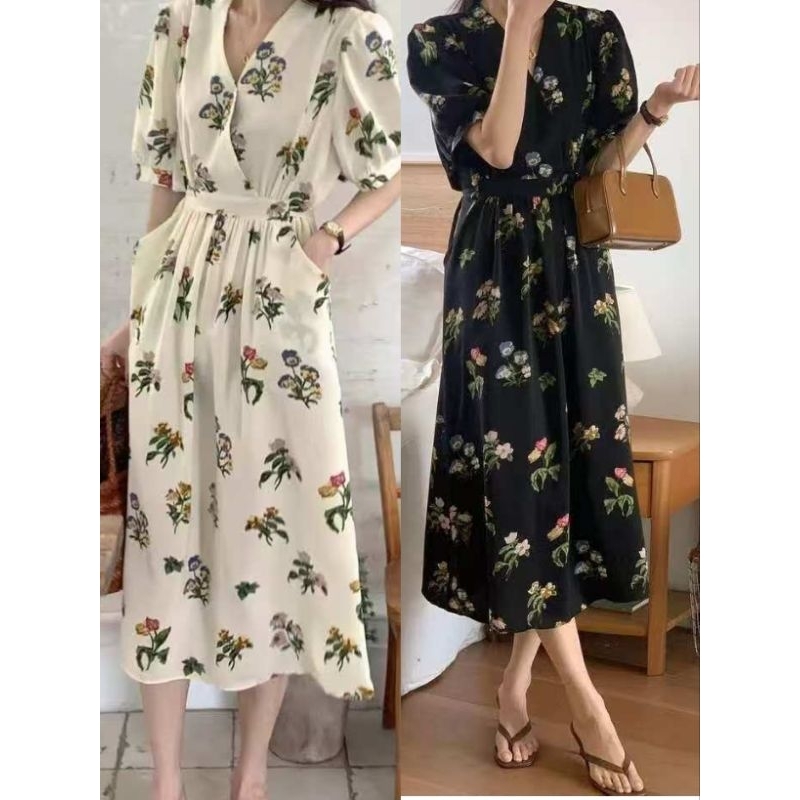 baao Elegant Floral Print V-Neck Summer Dress