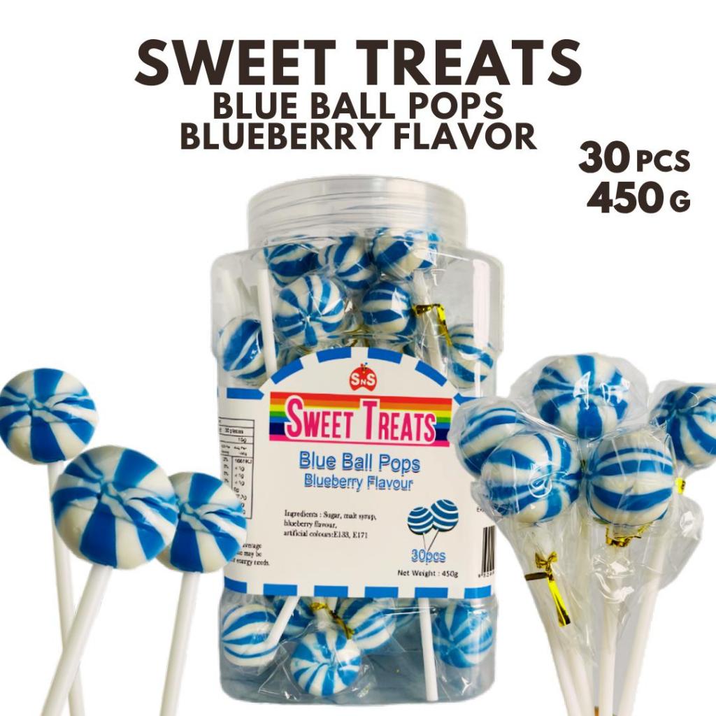 30 Pieces Sweet Treats Blue Ball Pops Blueberry Flavor Sweet And Delicious Flavor Round Hard Candy