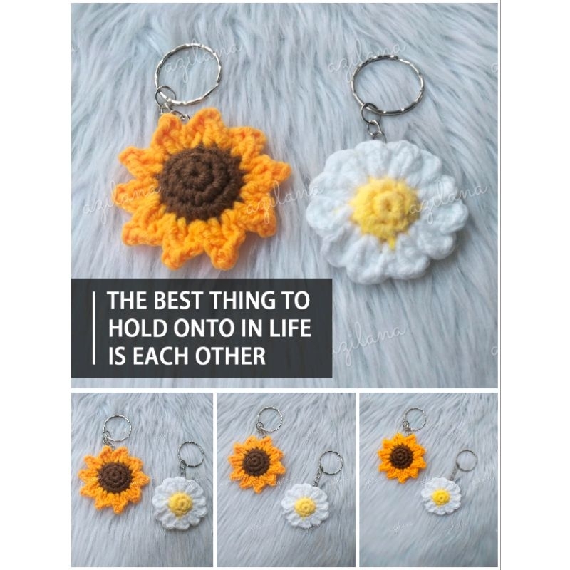 Mini Sunflower and Daisy Flower keychain handmade