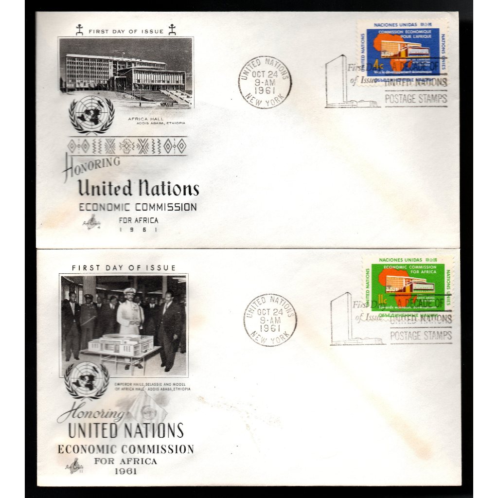 OCT 24 1961 New York Economic Committee Africa FDC 1st Day Issue Cachet E.C.A. Pair