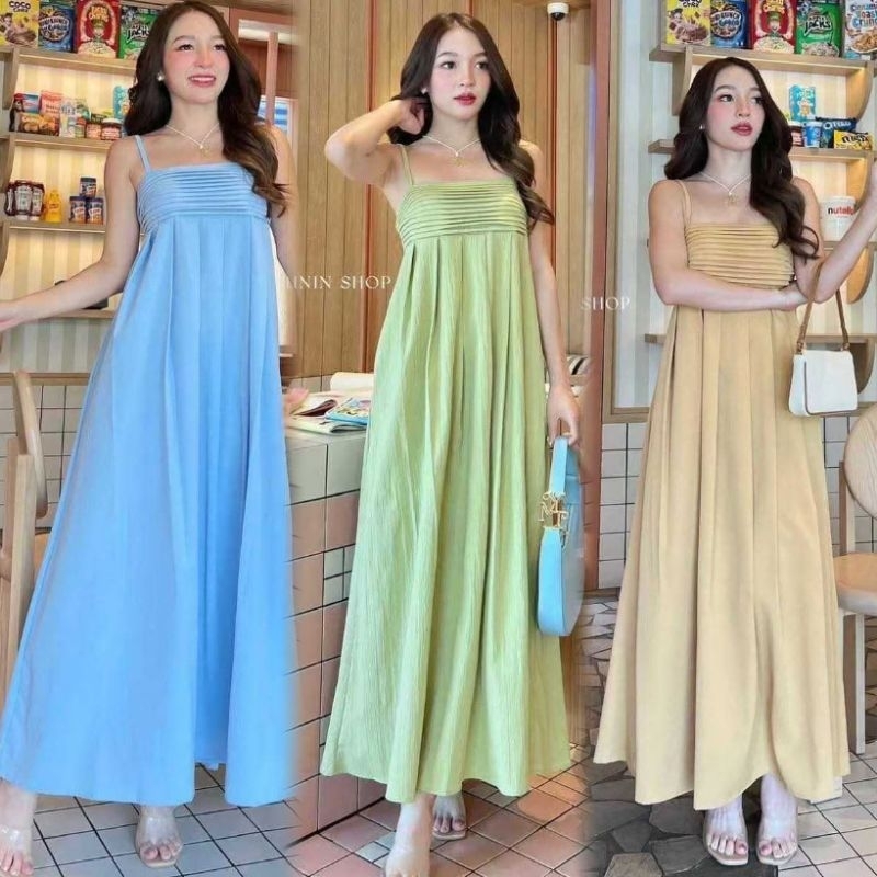 Baao Pleats Adjustable Strap with Pocket Maxi Dress