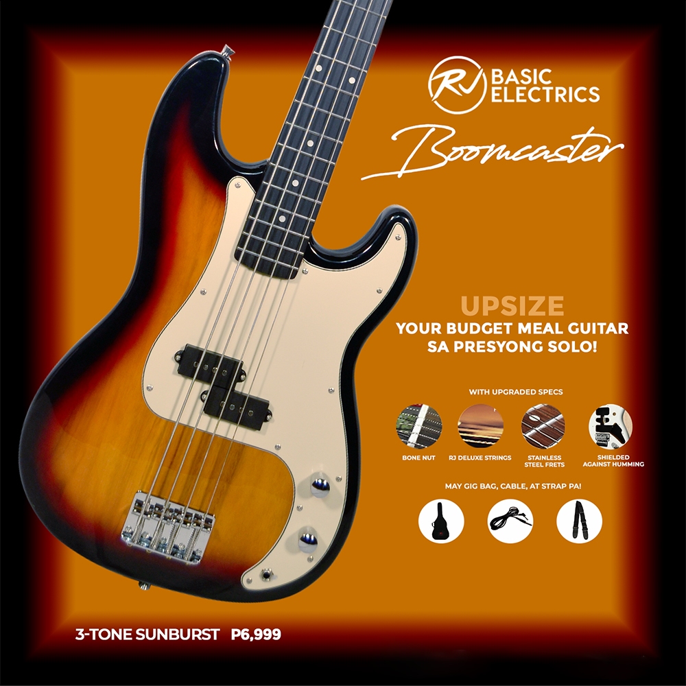 RJ Basic Electrics - Boomcaster Bass Guitar with Bag, Cable, Strap (Precision Bass)