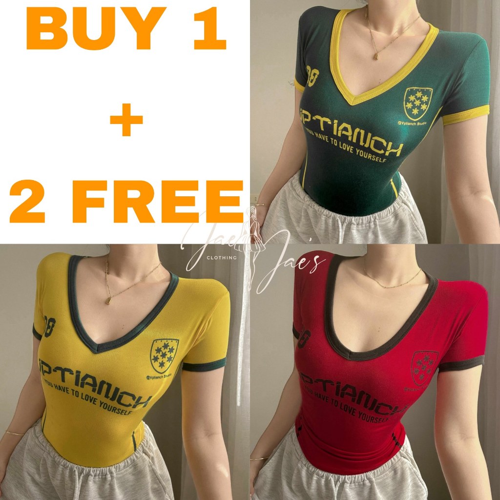 Ivo Vneck Uptianich Love Yourself Buy 1 + 2 Free (3 PCS) Statement Y2K Tshirt Semi Cropped Top For W baju perempuan baju t shirt perempuan crop top t shirt baju perempuan style
