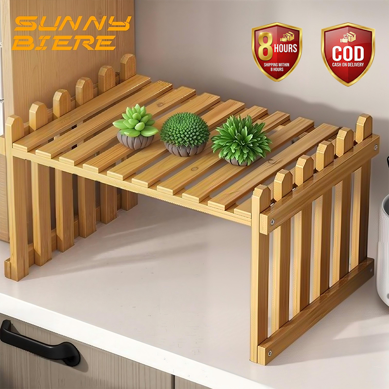 【On Hand】Flower Stand Wood Bookshelf Bamboo 2Layers Computer Desktop Shelf Plant Rack Display