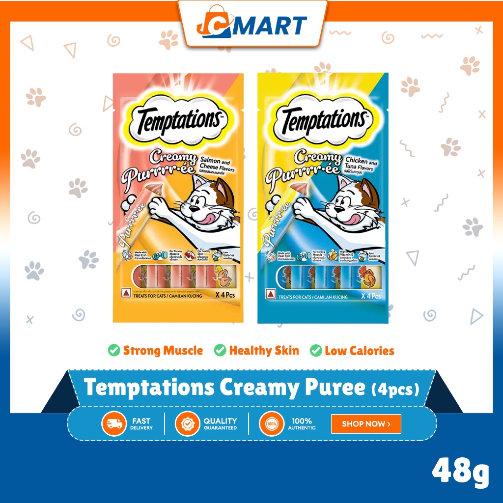 Temptations Creamy Puree Cat Treats | 48g (4pcs) | Chicken & Tuna / Salmon & Cheese