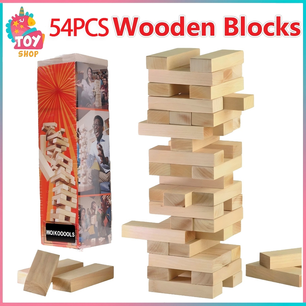 54Pcs Wooden Number Stacking Block Tower Toy Wooden Blocks Games Tower Building Educational Toys