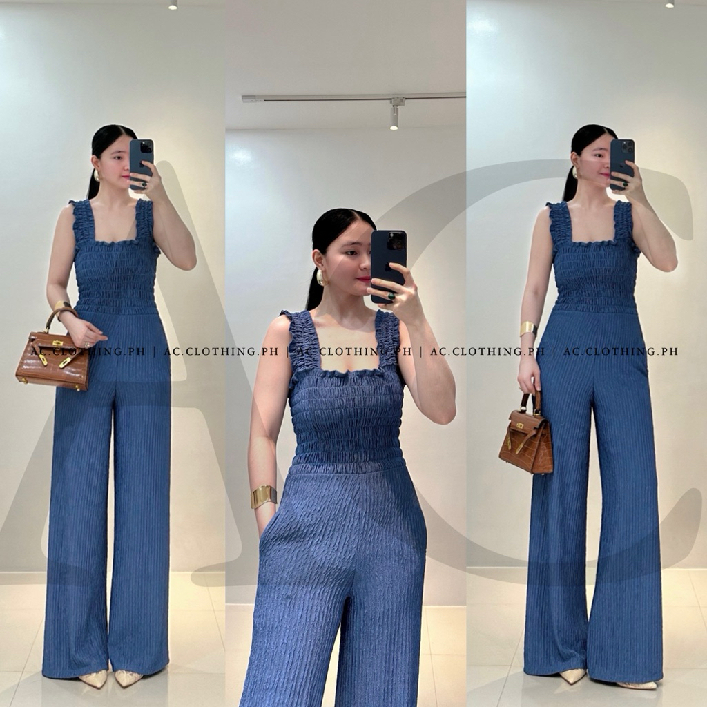 Kelsey Women's Jumpsuit Smocking Plain with Ruffles Strap Outfit