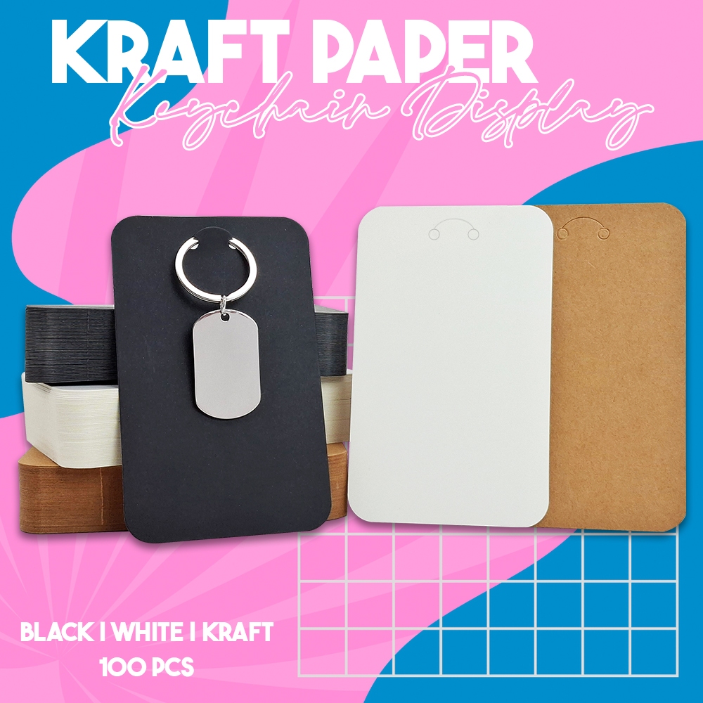Kraft Paper Rounder Corners For Keychain Display - 100pcs (black, white and kraft)