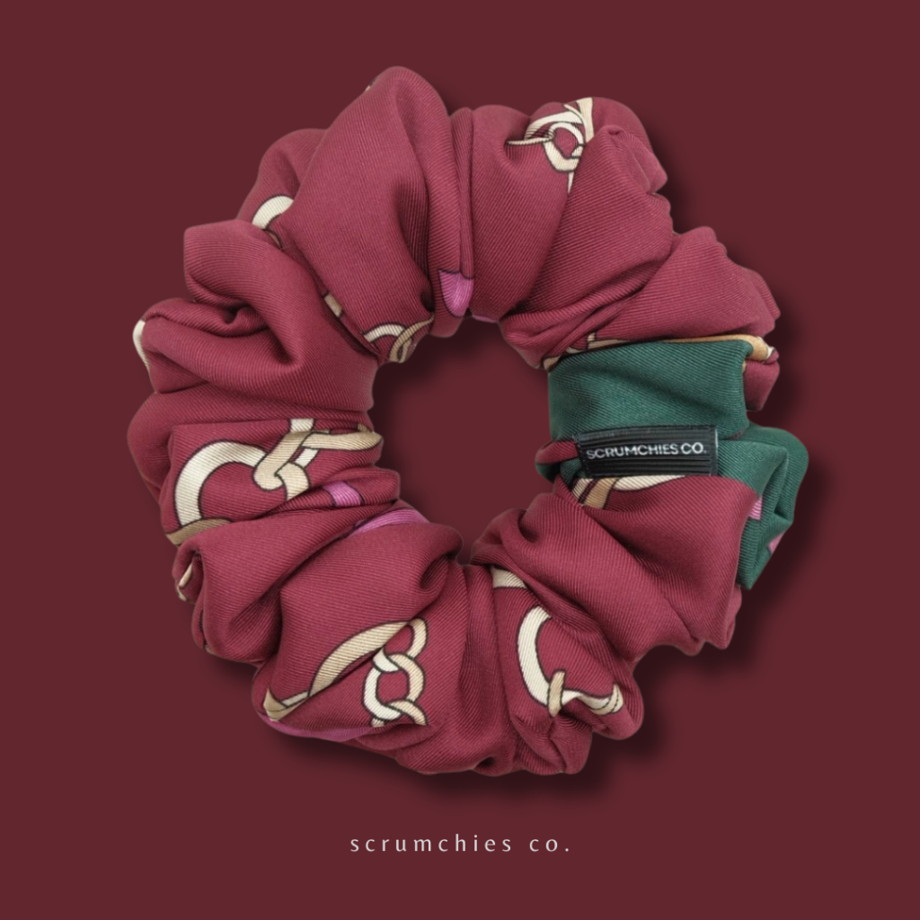 (Scrumchies Co.) Affordable Premium Elegant Silk Satin Scrunchies in Maroon and Green