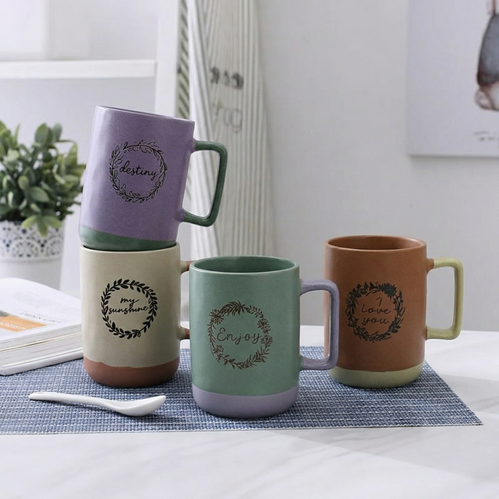 【BM】Rustic Two Tone Ceramic Mug Set 2PCS 4PCS Aesthetic Inspirational Quote Drinkware Coffee Mug