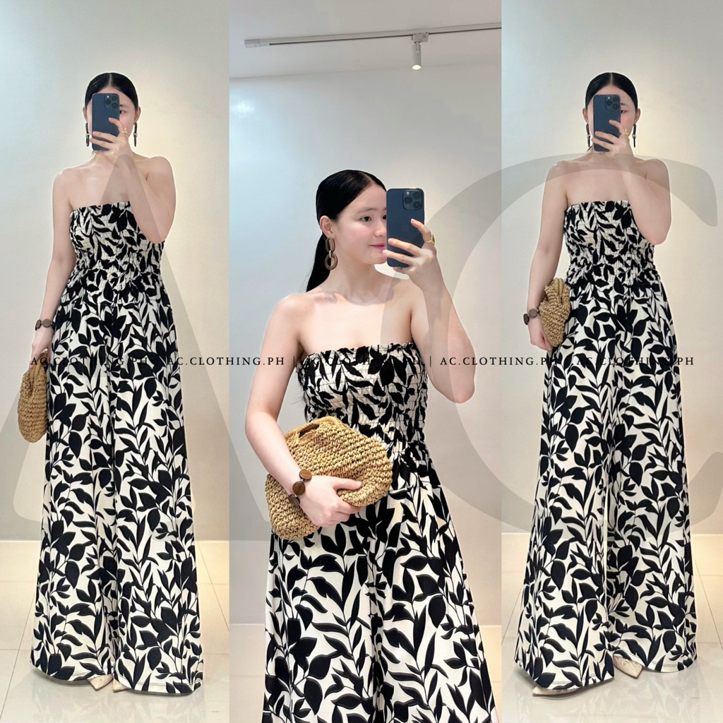 Alona Printed Women Summer Dress Casual Smocking Jumpsuit Jumpsuit Woman Korean Style