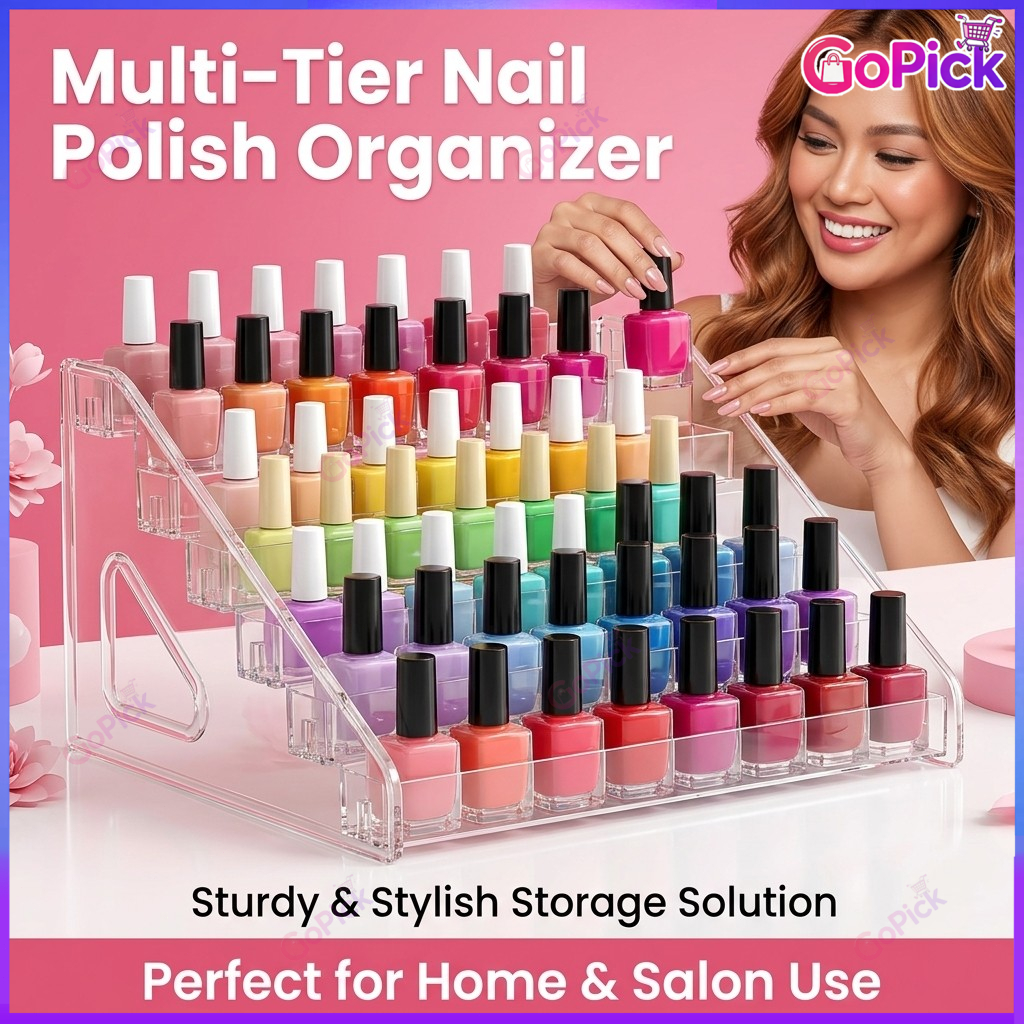 Multi-layer nail polish display rack, tiered transparent plastic nail polish storage rack, cosmetic