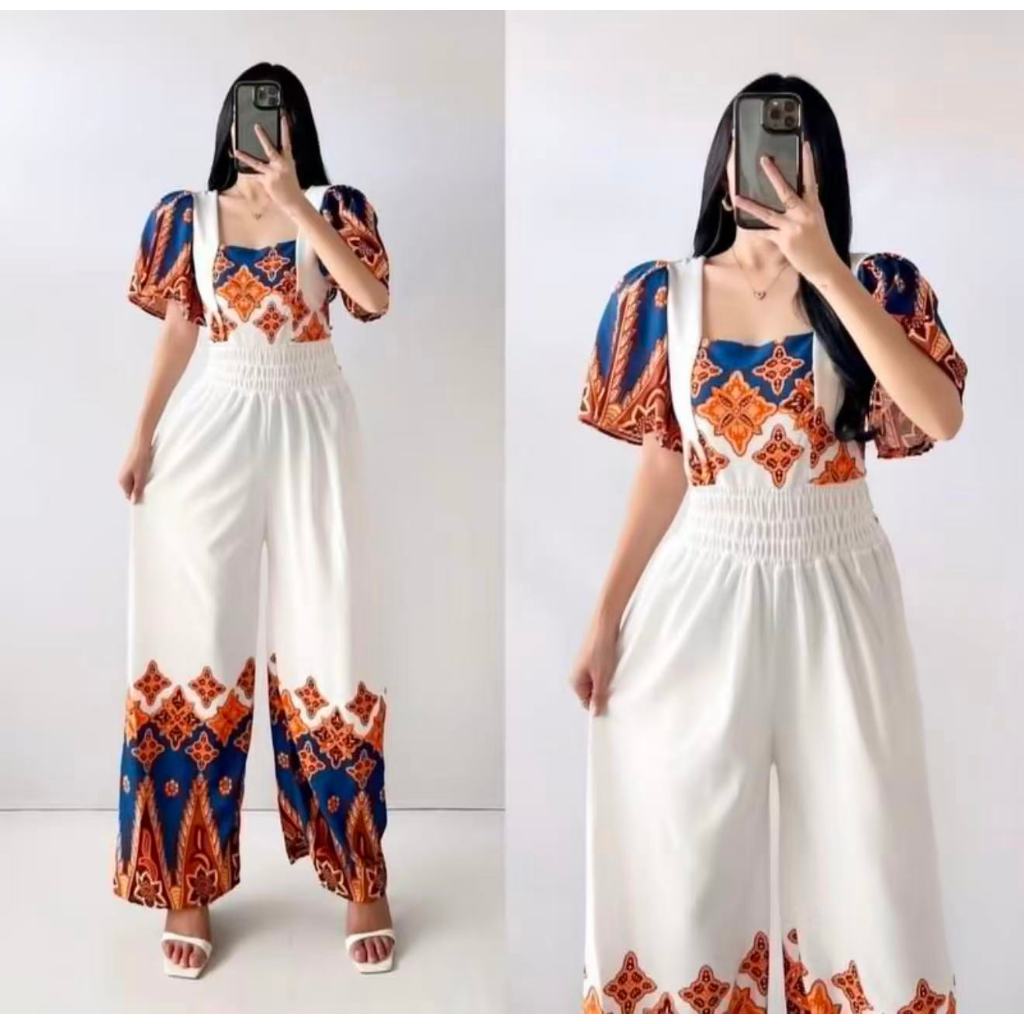 PP Viola Mid Smocking Padded Puff Sleeve Jumpsuit Fit Crepe Women Lady Jumpsuit Woman