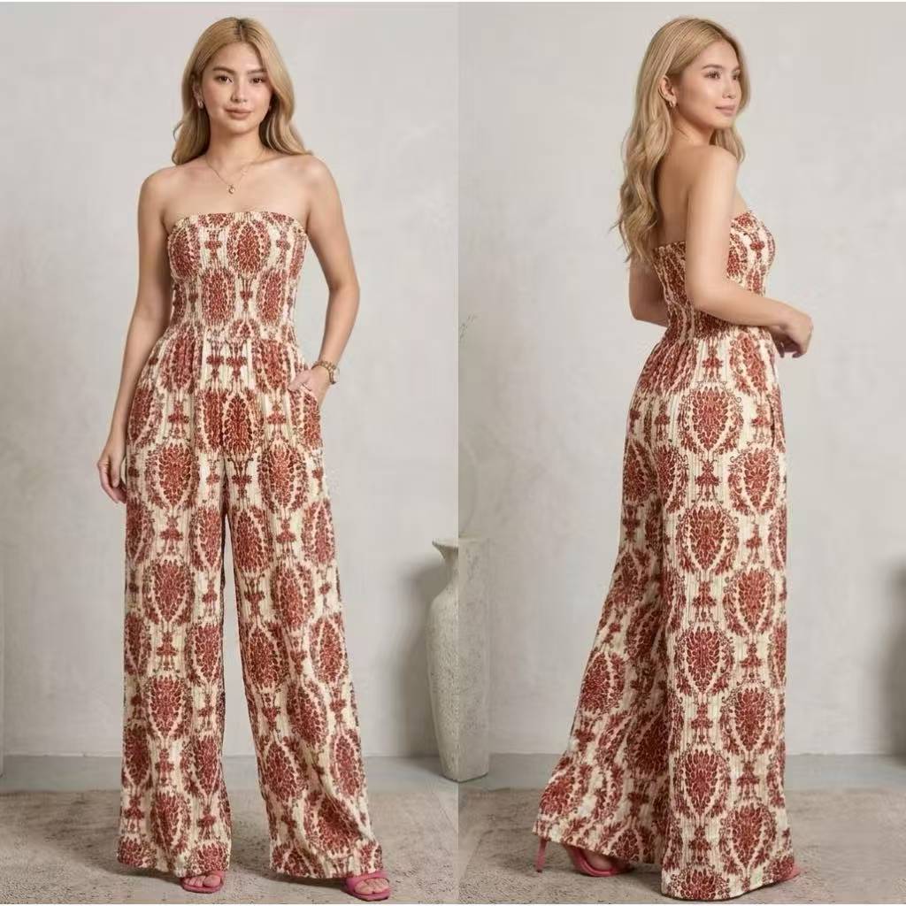 Owla Fashion with one pocket Smocking Wide leg Women's Jumpsuit 1840