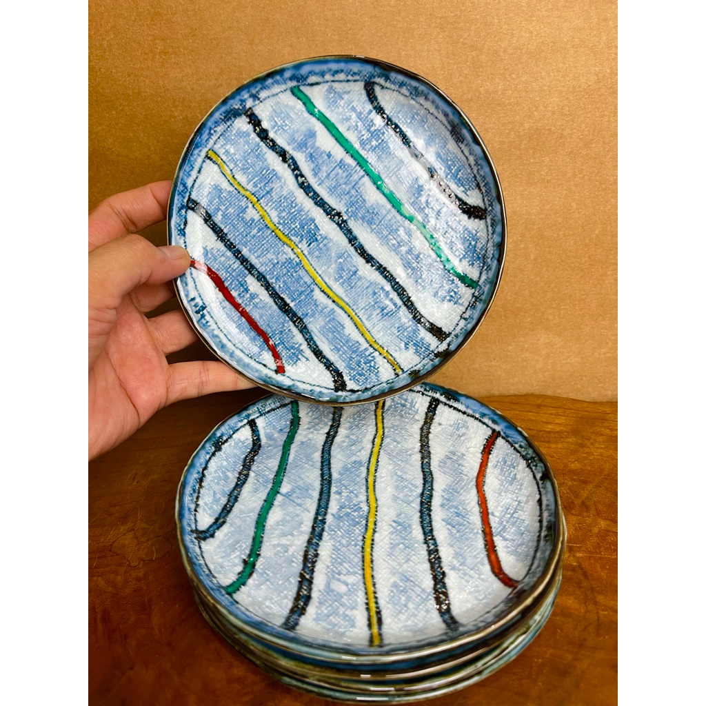 handcrafted, artisanal studio pottery plates with a distinct textured&hand-painted designSOLD PER PC