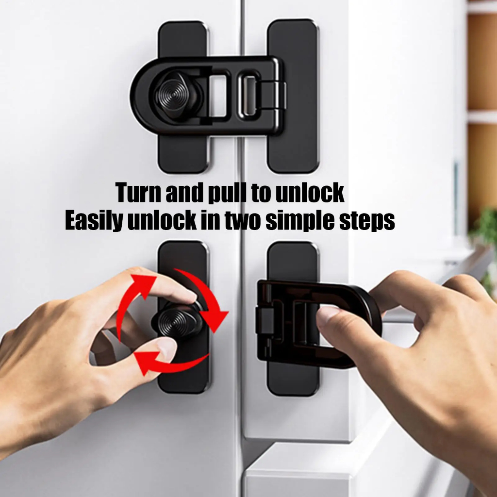 HW124- 1pc Fridge & Freezer Door Lock Bedroom Door Lock Rotate Without Drilling Holes No Tools or Dr