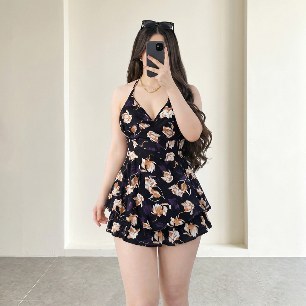 Women Floral Halter Romper Sexy V Neck Backless Summer Casual Beach Jumpsuit Jumpsuit Woman