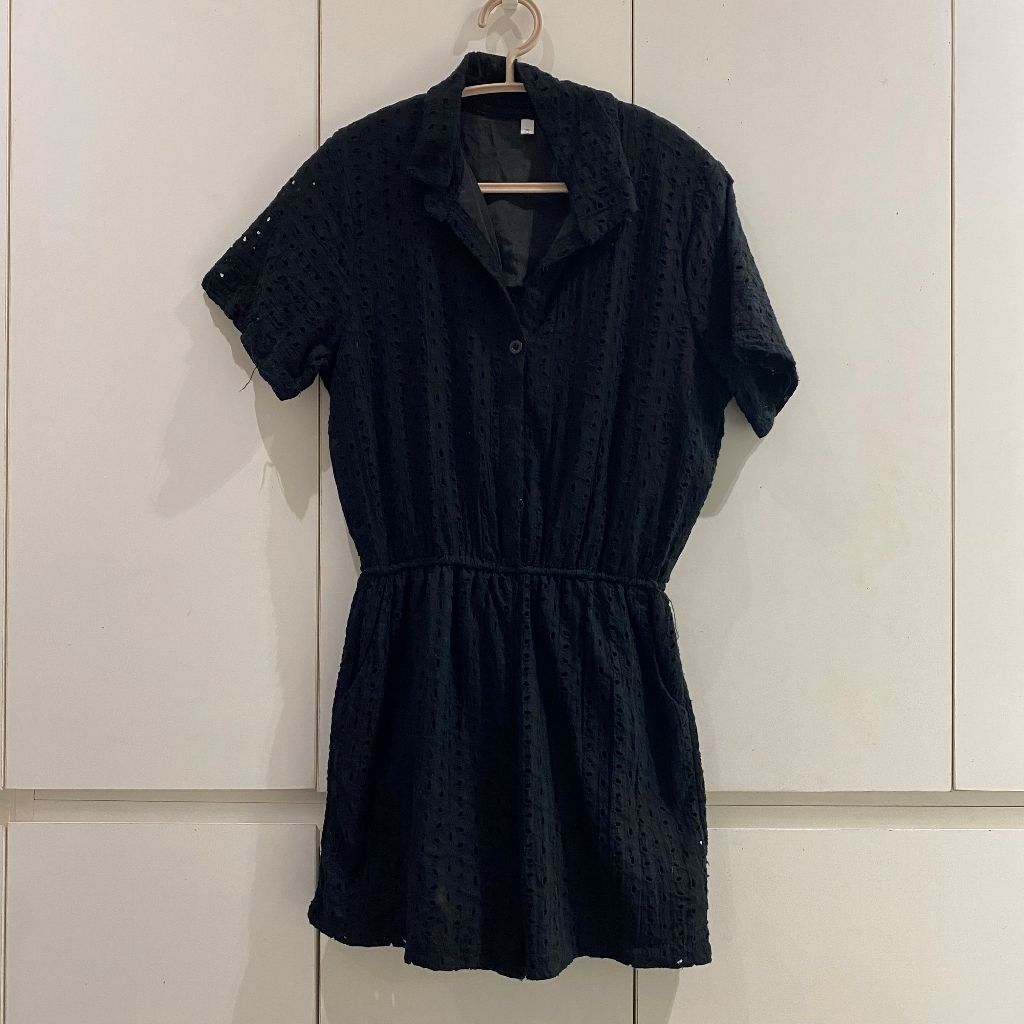 DN214 | BKK BANGKOK BLACK EYELET SHORT SLEEVES JUMP SHORTS