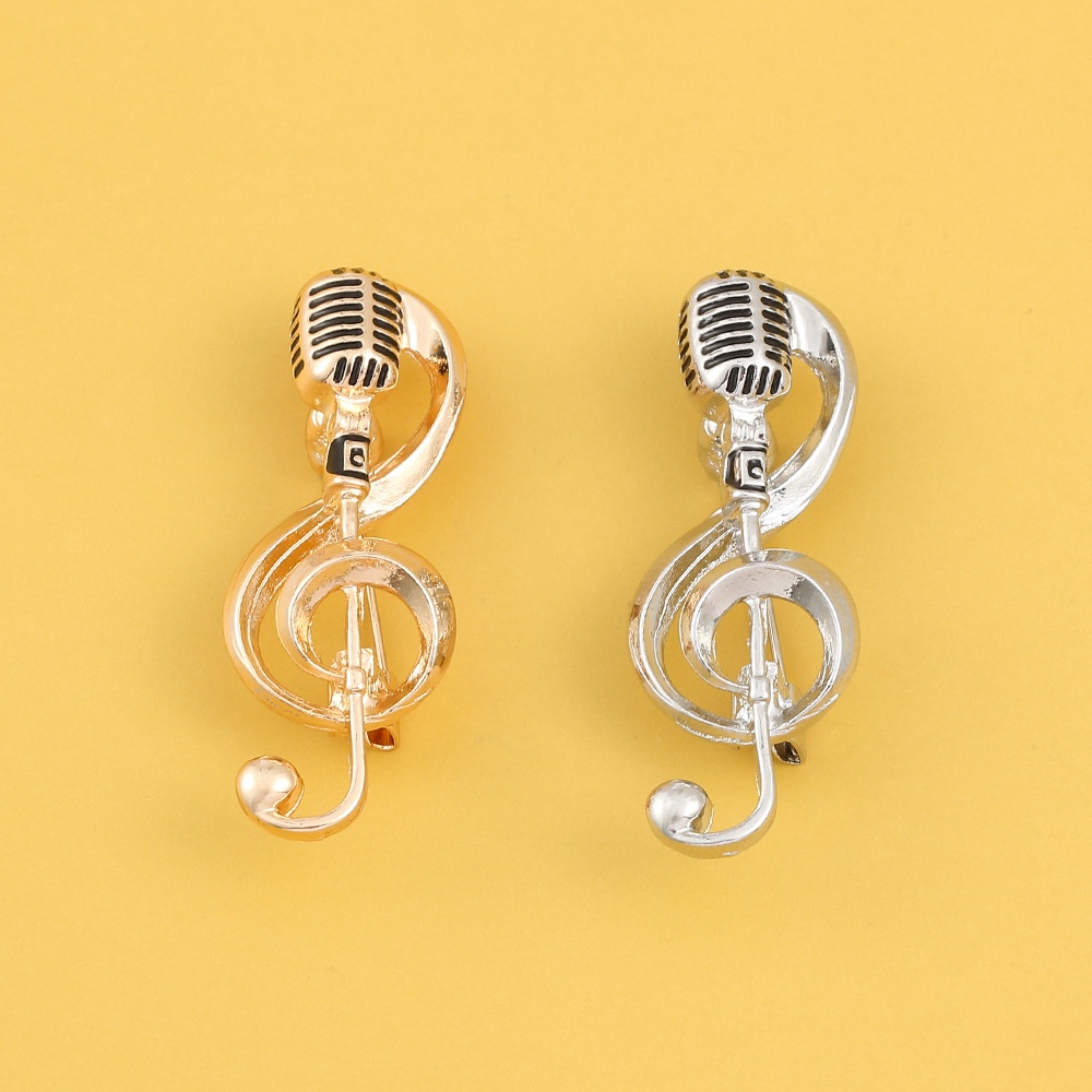 New Fashion Vintage Microphone Music Brooch Note Pin Alloy kc Gold