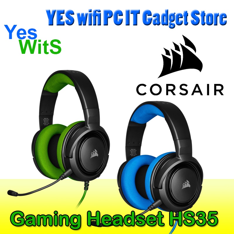 Corsair Gaming Headset HS35 Green or Blue Color Ready Stock Shopee