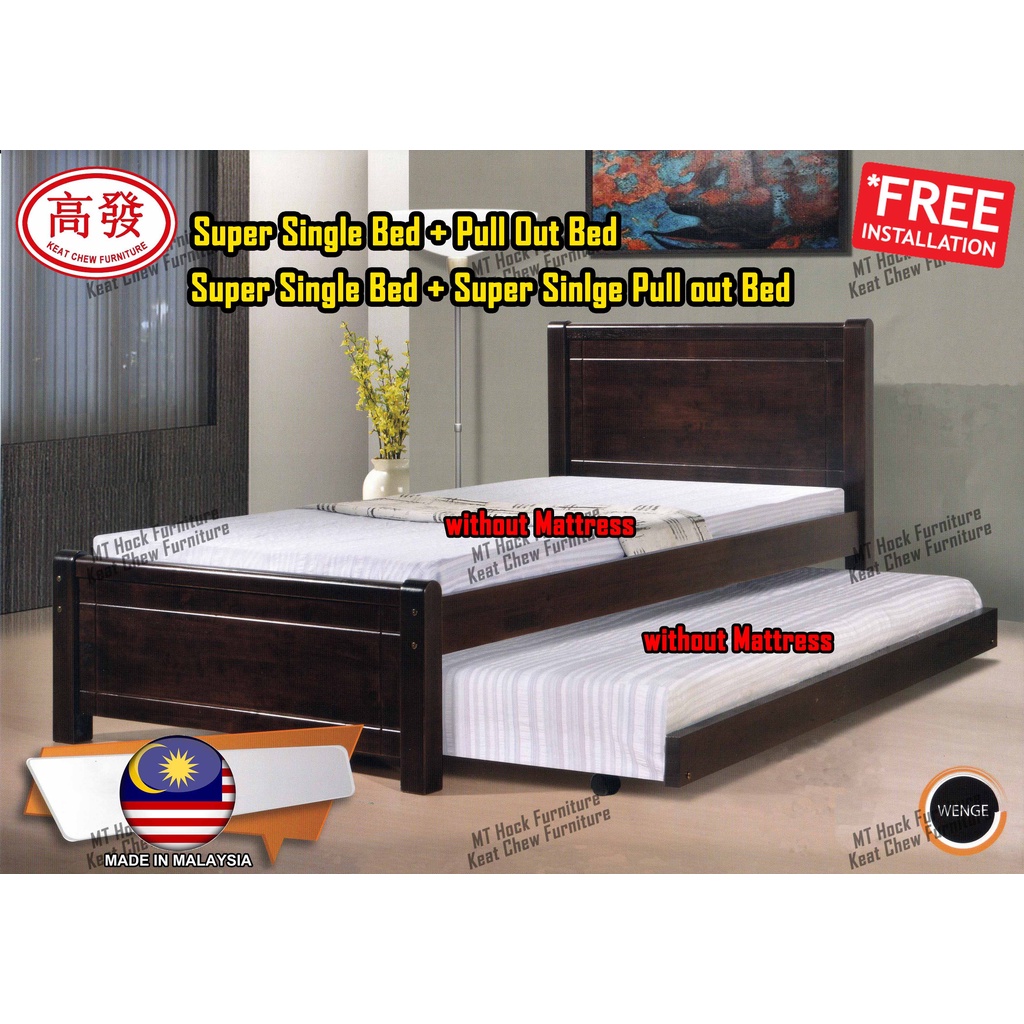 Super Single Bed + Pull out / Wooden Bed / Katil Bujang katil Kayu