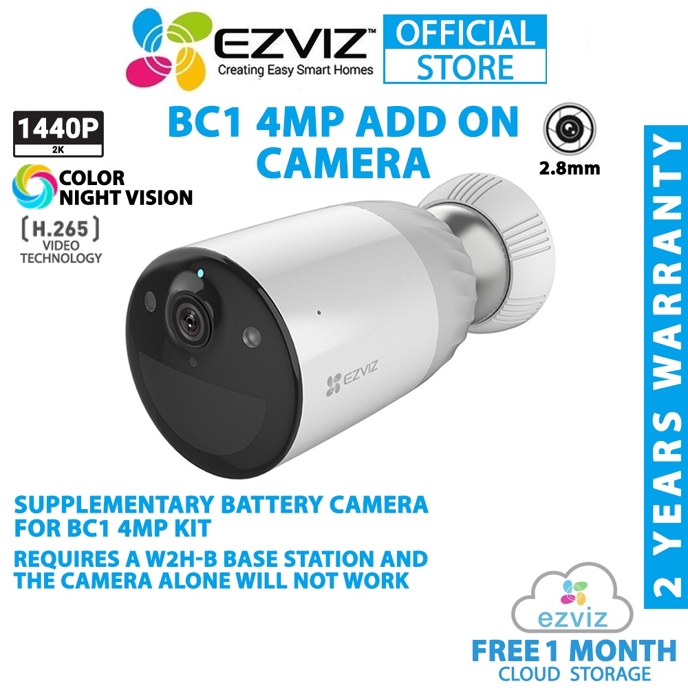 EZVIZ BC1 4MP 2K Add On Supplementary Wireless Battery-Powered Security ...