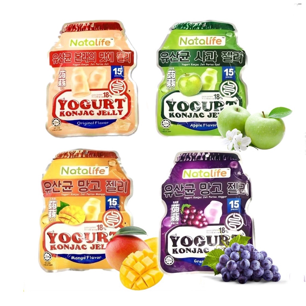 Natalife Yogurt Konjac Jelly [1Pack x 15pcs] 300g Halal Konjac Jelly 18 Drinkable Juice Content