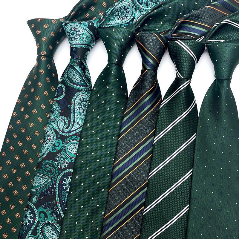 Luxury 8CM Mens Ties Dark Green Color Striped Floral Dot Formal Classic Dress Gravata Corbatas Business Necktie Jacquard Woven Neck ties For Men Groom Wedding Party Neckwear