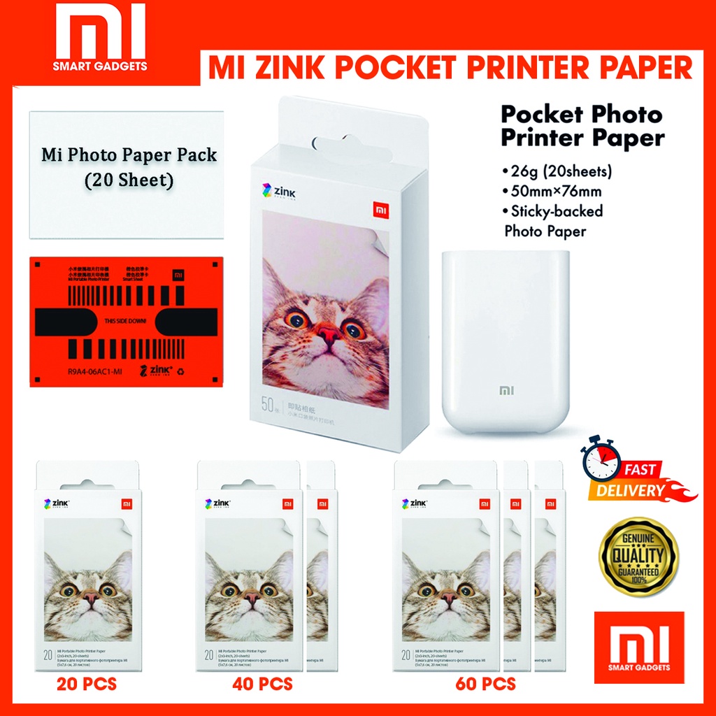 Xiaomi Pocket Photo Printer Paper (Zink Paper) 1pack 20pcs 40pcs 60pcs
