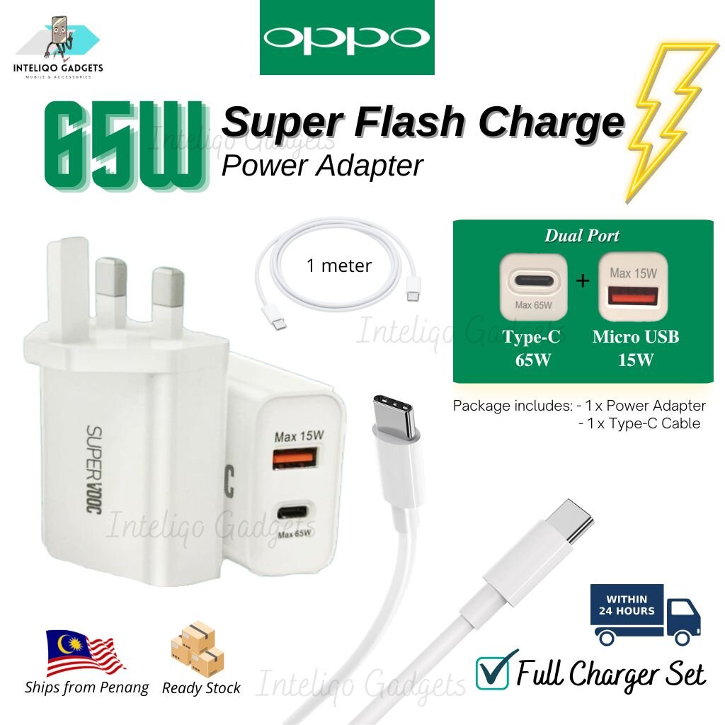 Oppo 65w GaN Charger Super VOOC Adapter Flash Charge With TypeC Cable