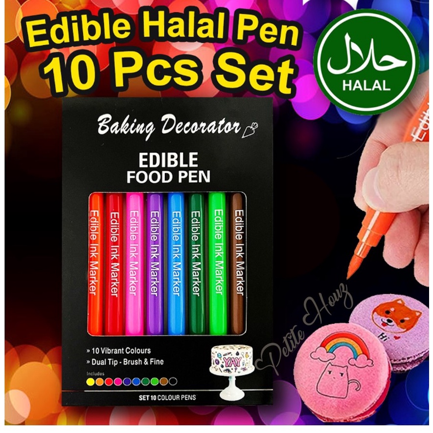 [Petite Houz] 10Pcs Pen Set ~ Edible HALAL Premium Food Art Pen Decorating Cake Edible Marker DUAL NIB Food Grade Baking