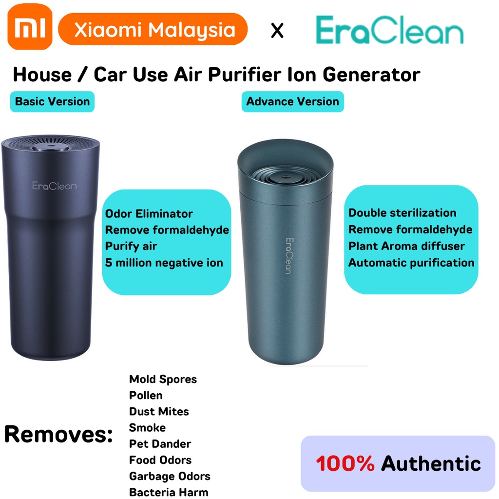 Mi Eraclean CW02 Car Air Purifier Negative Ion Generator Air Cleaner Remove PM2.5 Bacteria Smoke Odor for Car Small Room