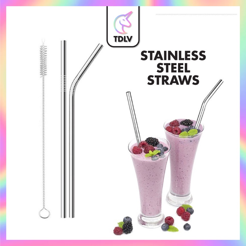 TDLV 3PCS/Set Stainless Steel Straws Food Grade Metal Straw 1 Brush 1 Bends 1 Straight Tubes For Cup Mason Cup Mug Hot