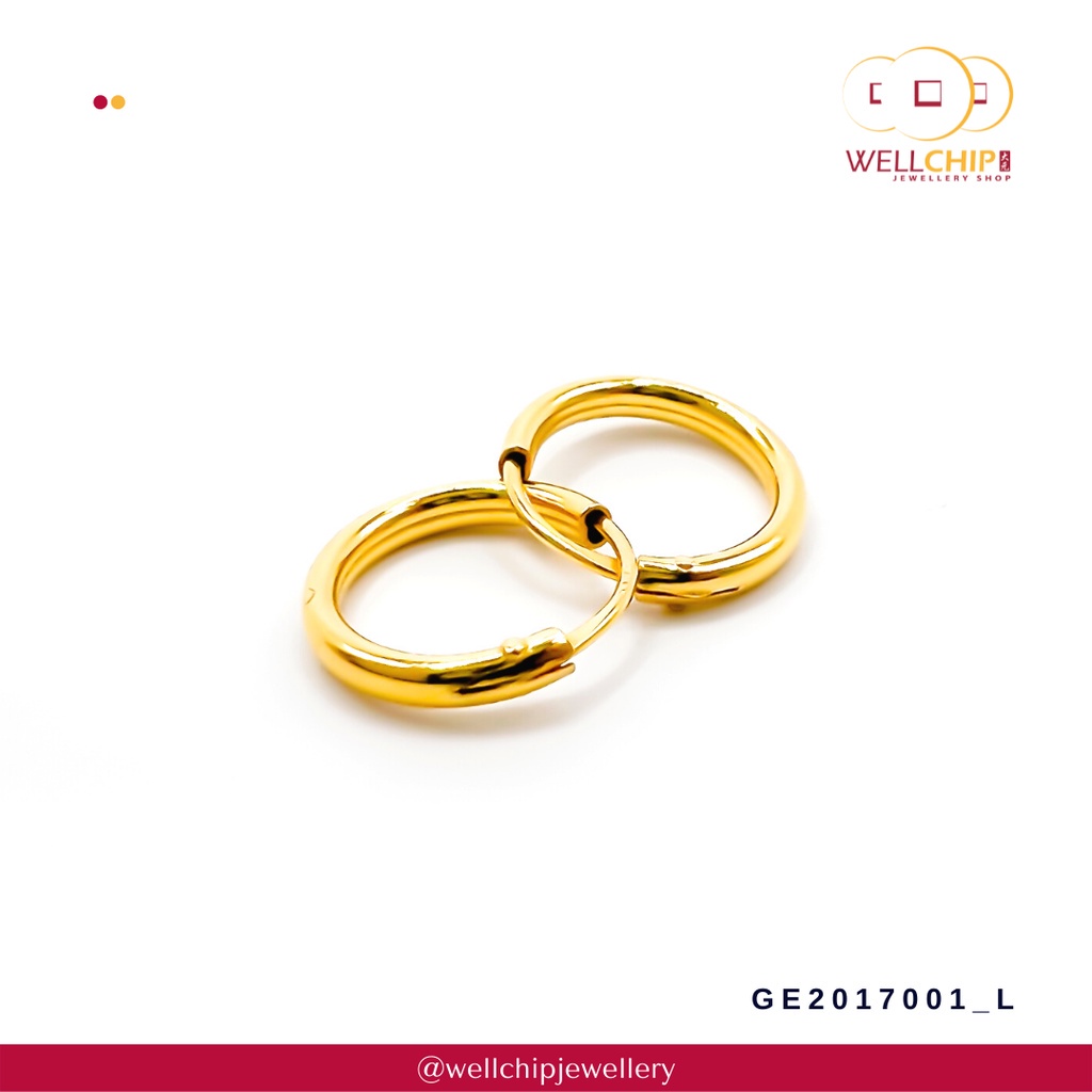 Subang Bulat  Emas 916 | Hoop 916 Gold Earrings | Emas 916 | Kedai Emas WELL CHIP