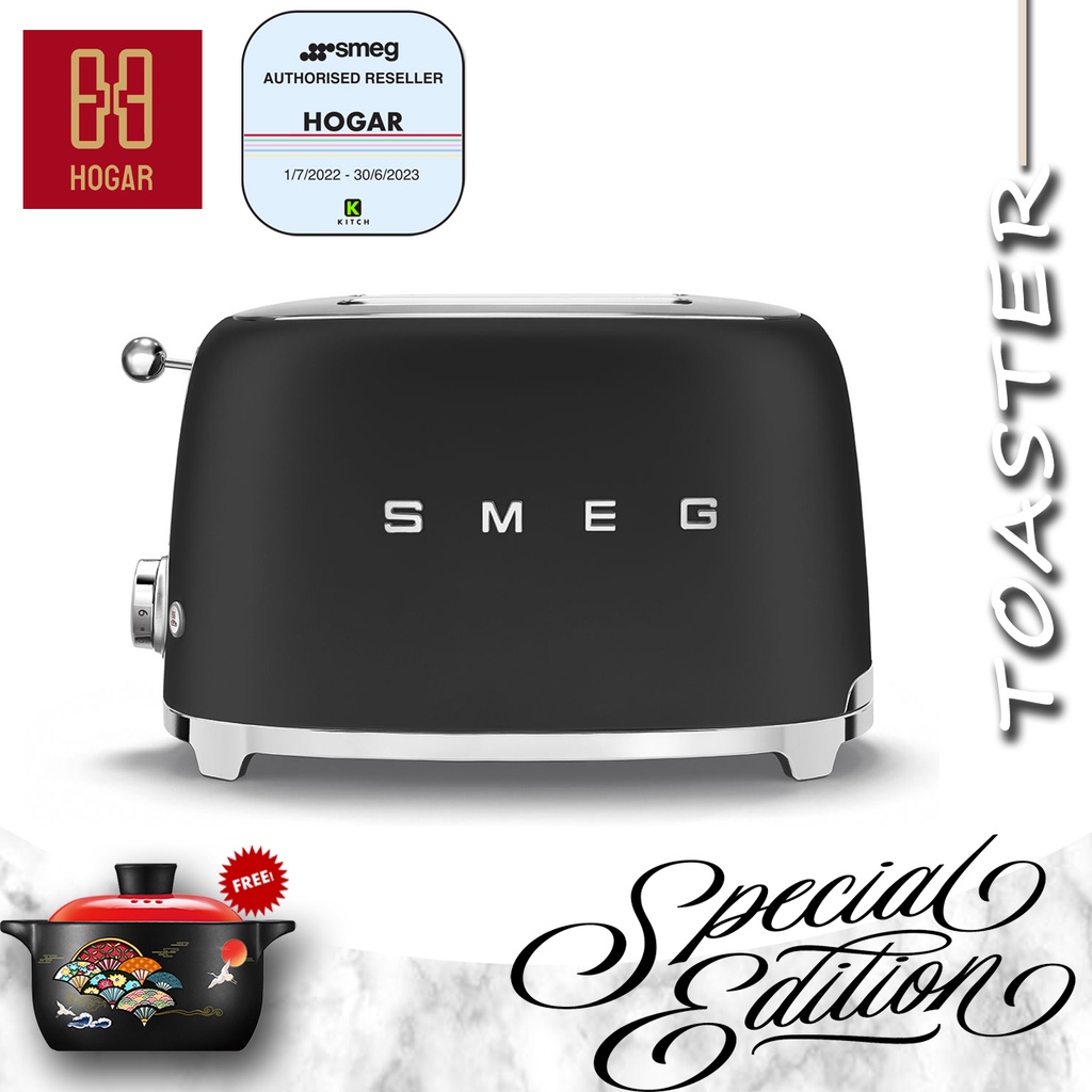 Smeg Toaster TSF01BLM Matte BLACK | Bread Toaster| Retro Toaster | Pembakar Roti | 2 Slice Toaster |TSF01BLM