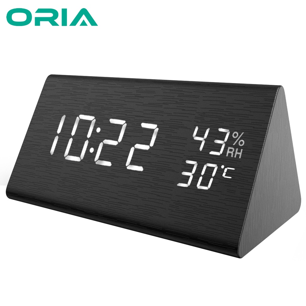 ORIA Smart Voice-Activated Wooden Alarm Clock Display Date Temperature & Humidity