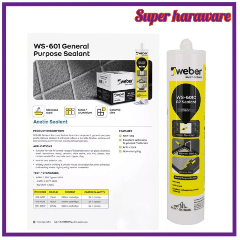 WEBER WC601C SILICONE SEALANT [240g] Silikon SinkiWHITE, CLEAR, BLACK