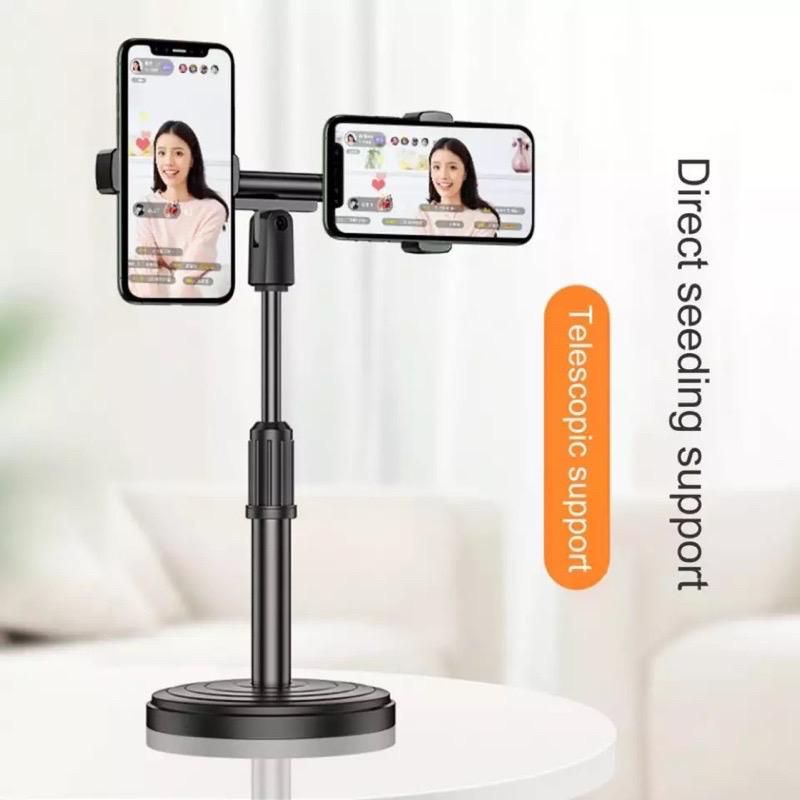 Dual Phone Holder Tempat Letal Telefon Live Stand Mini Phone Holder Mini Stand Tab Android