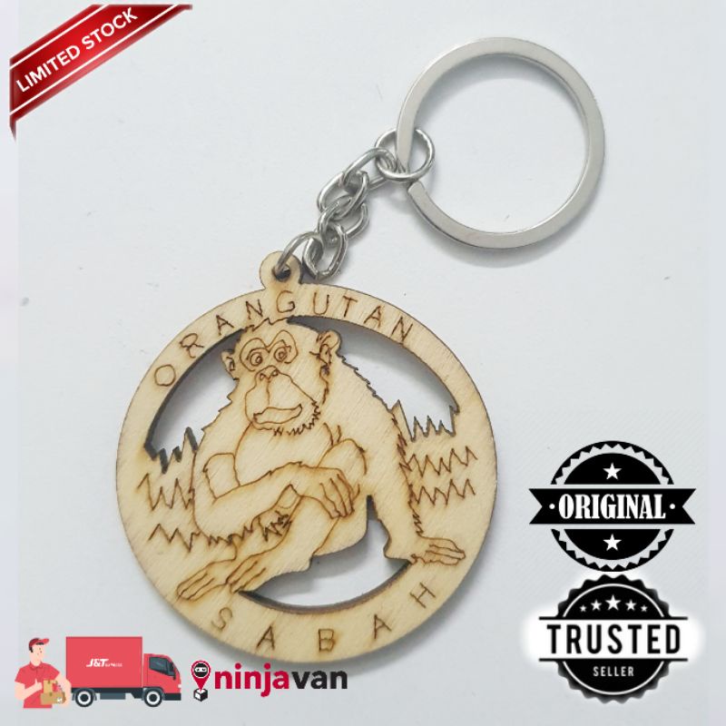 Orangutan Orang Utan Sabah Malaysia Handcrafted Wood Material Keychain Souvenir Gift (Loose)