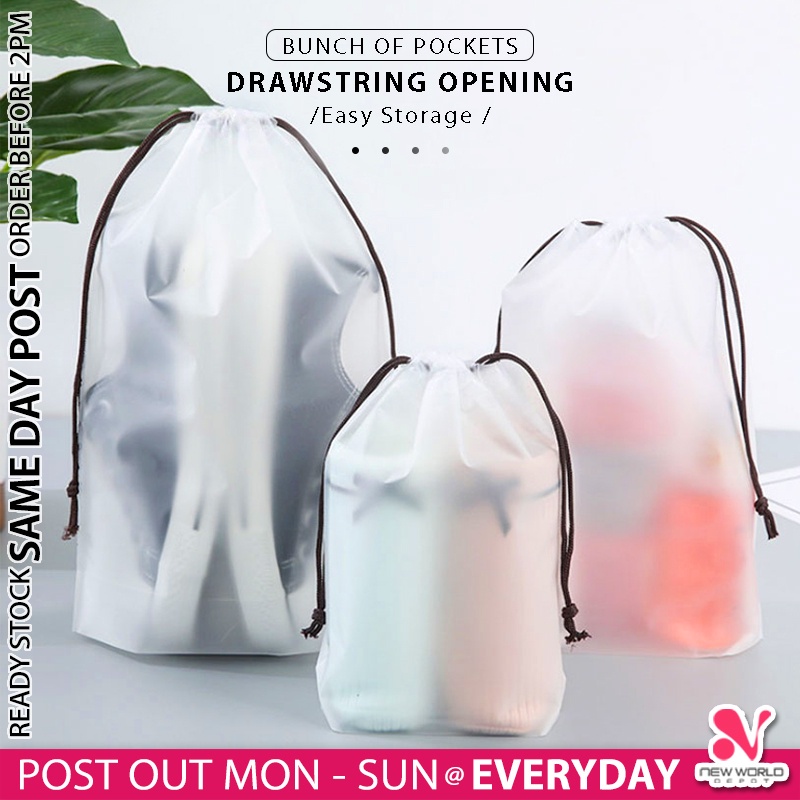 《 》 Drawstring Matte Transparent Cartoon Travel Bag Organizer Shoe Cosmetic Bathroom Beg Penyimpanan 收纳袋