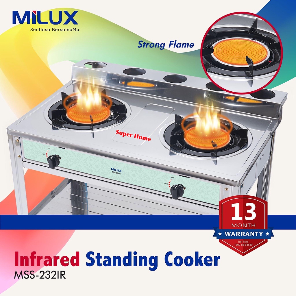 Milux Standing Gas Cooker MSS-232IR (Infrared Flame) - Ideal Gas Cooktop